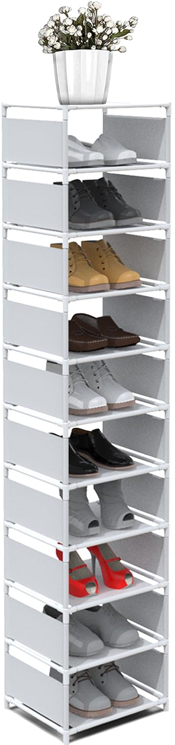 Isightguard Narrow Shoe Rack, 10 Tier Vertical Shoe Rack For Closet Entryway, White Tall Slim Shoe Rack For Small Spaces Shinky