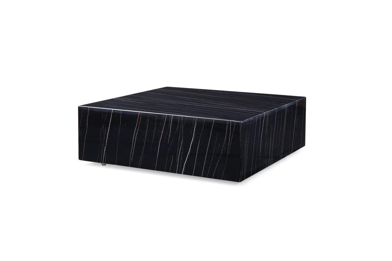 Whiteline Imports Cube Square Coffee Table in High Gloss Black or White Marble with Casters