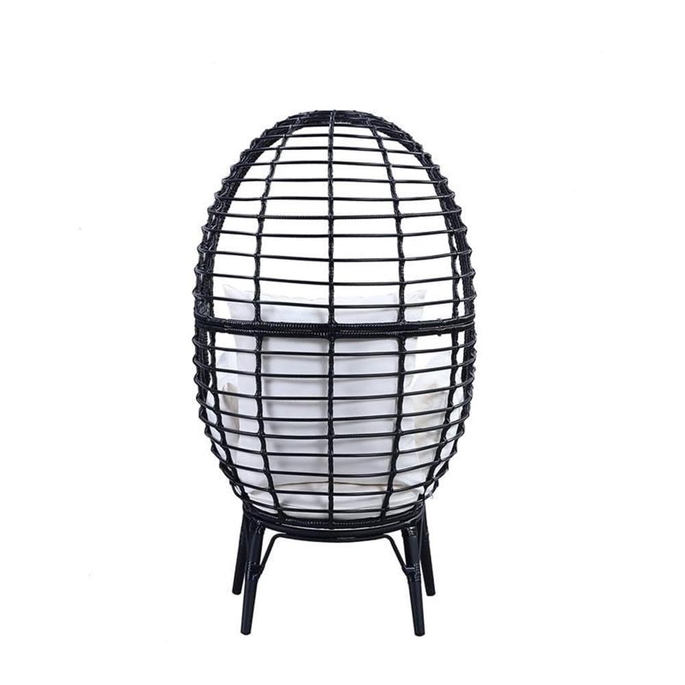 Acme Penelope Patio Lounge Chair in Light Gray Fabric and Black Finish