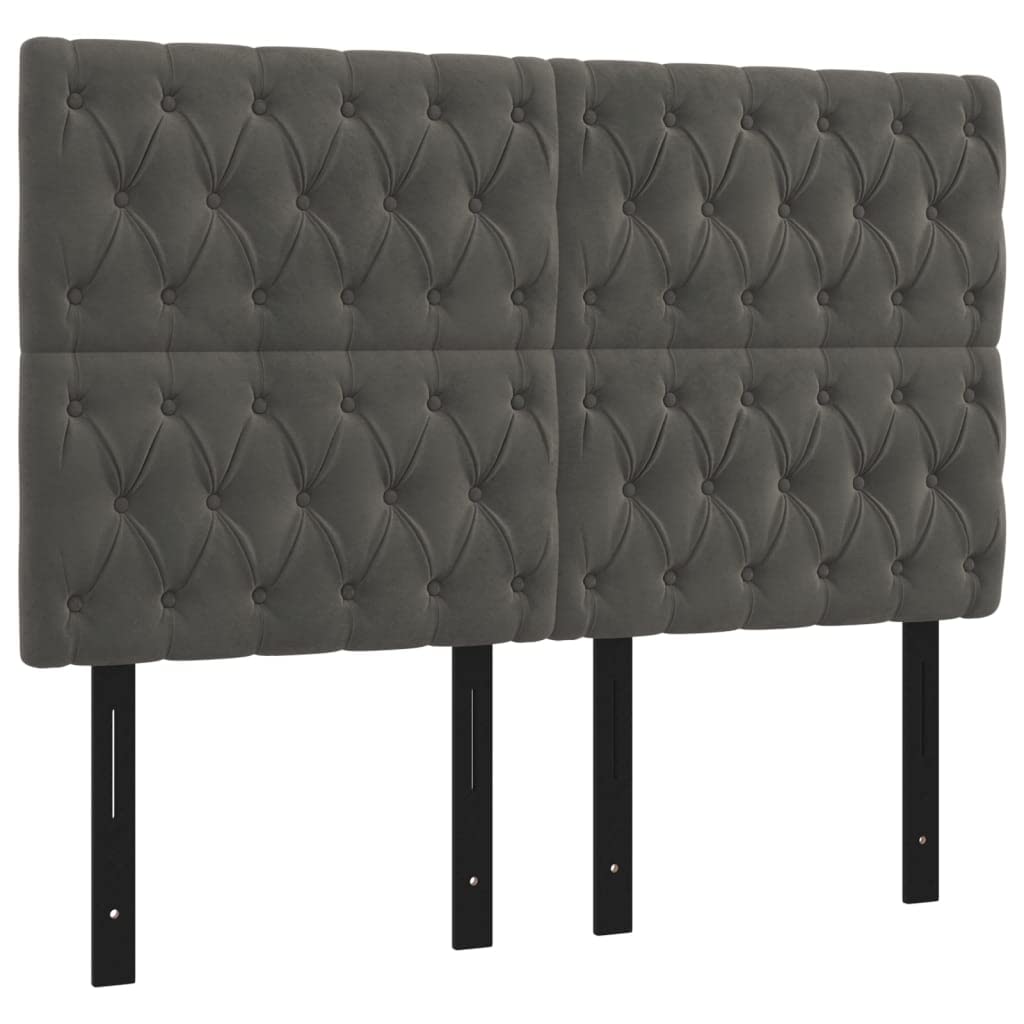 Vidaxl 4X Headboards Home Indoor Bed Accessory Bedroom Upholstered Headboard Bed Header Furniture Dark Gray 28.3&quot;X2.8&quot;X30.7&quot;/34.6&quot; Velvet