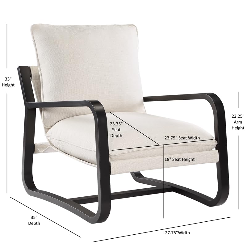 Comfort Pointe Sling Chair Upholstered in Oatmeal White Fabric with Metal Frame
