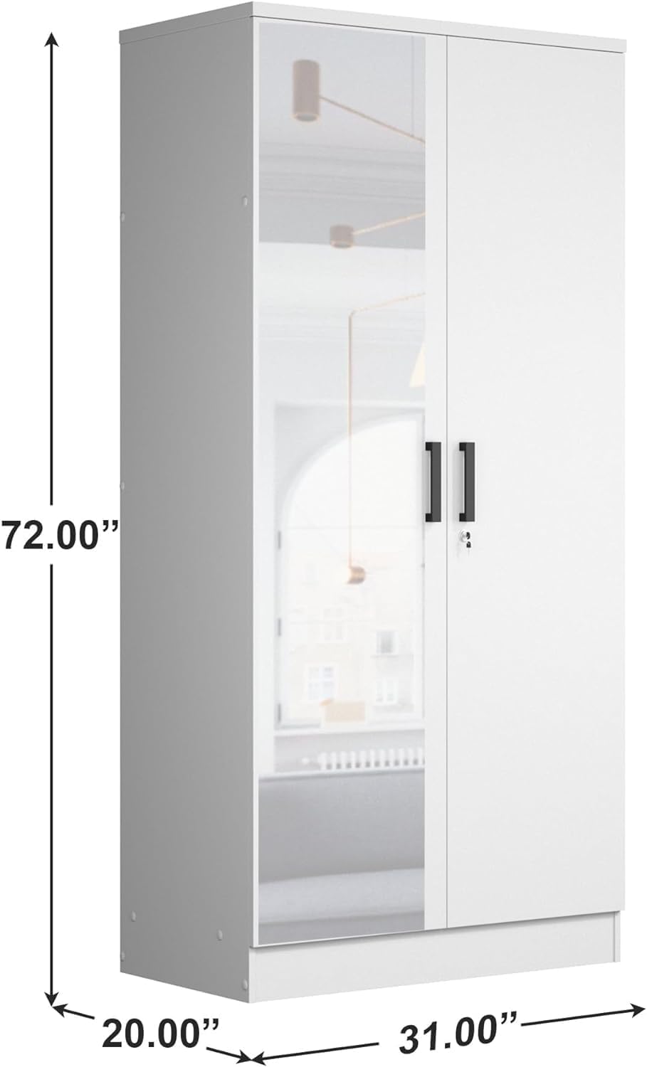 Woodpeckers Furniture And Mattress 2 Doors Wardrobe Mirrored Door (White)