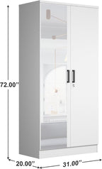 Woodpeckers Furniture And Mattress 2 Doors Wardrobe Mirrored Door (White)