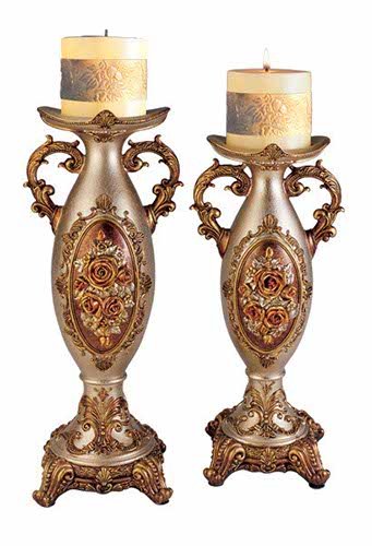 2 Piece Gold And Bronze Decorative Pillar Candle Holder Set