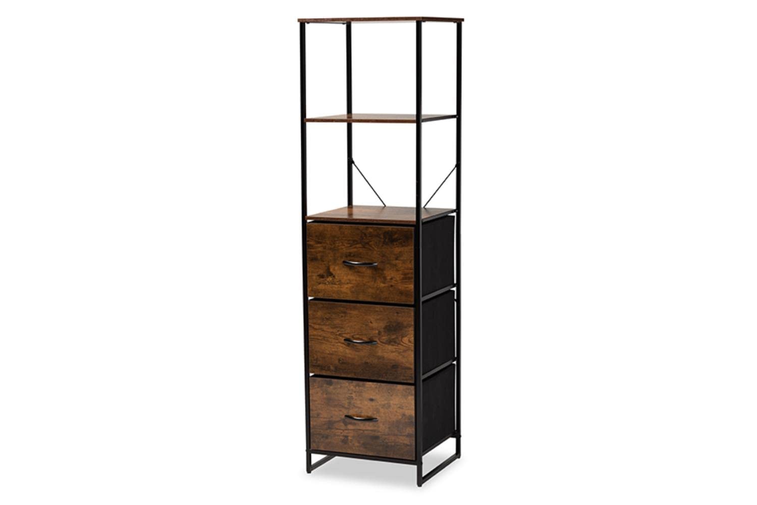 Baxton Studio Hakan Brown Finished and Black Metal 3-Drawer Storage Cabinet