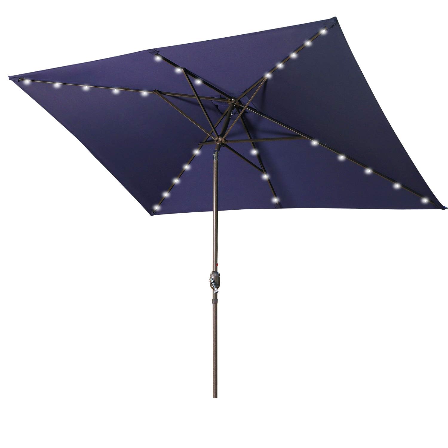 Moootto Premium 6.5Ft X 10Ft. Uv Fade Resistant Waterproof Pushbutton Tilt Crank Patio Oxford Fabric 26 Led Umbrella With 6 Stur