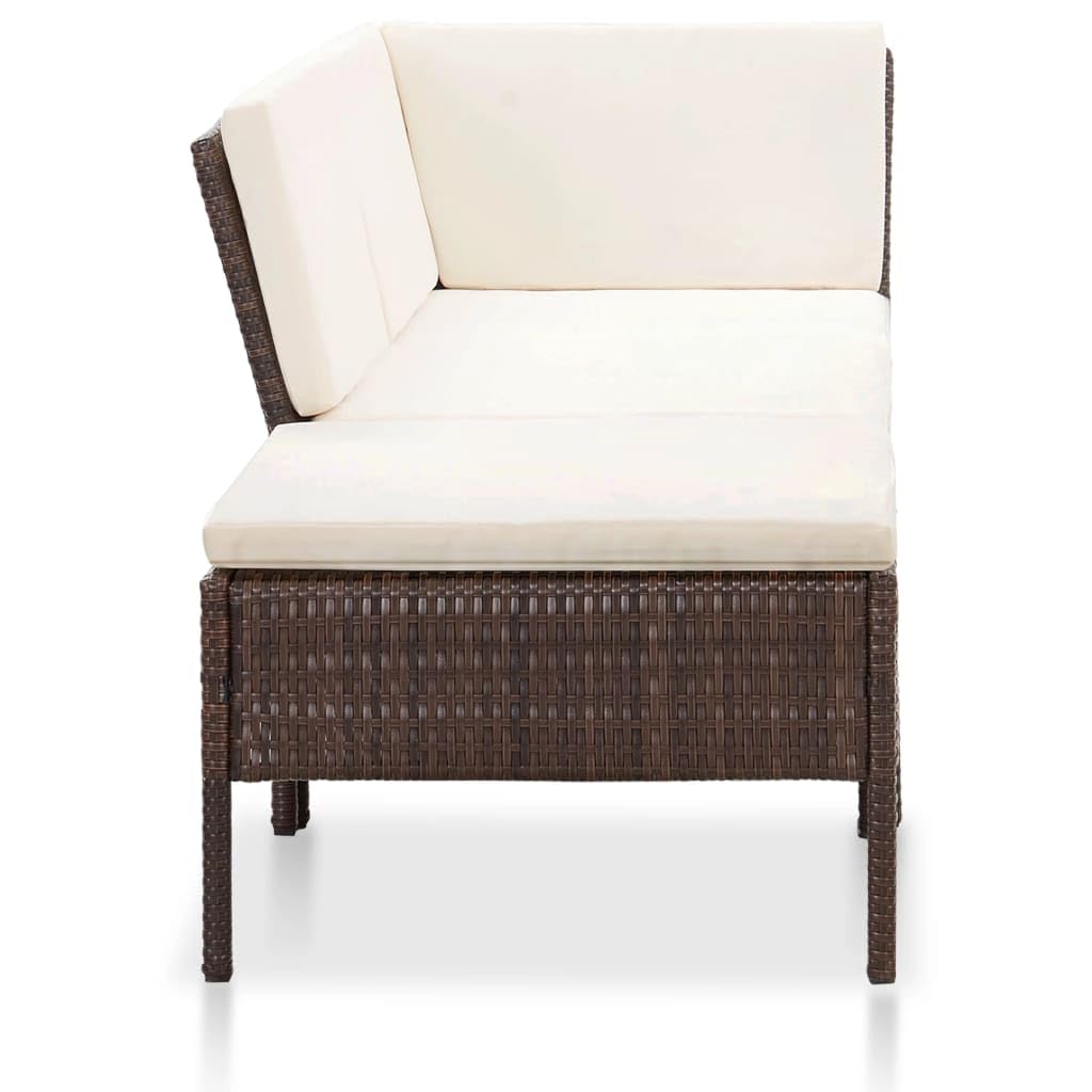 vidaXL 3 Piece Patio Lounge Set with Cushions - Poly Rattan Outdoor Furniture in Brown with Comfortable Cream White Cushions