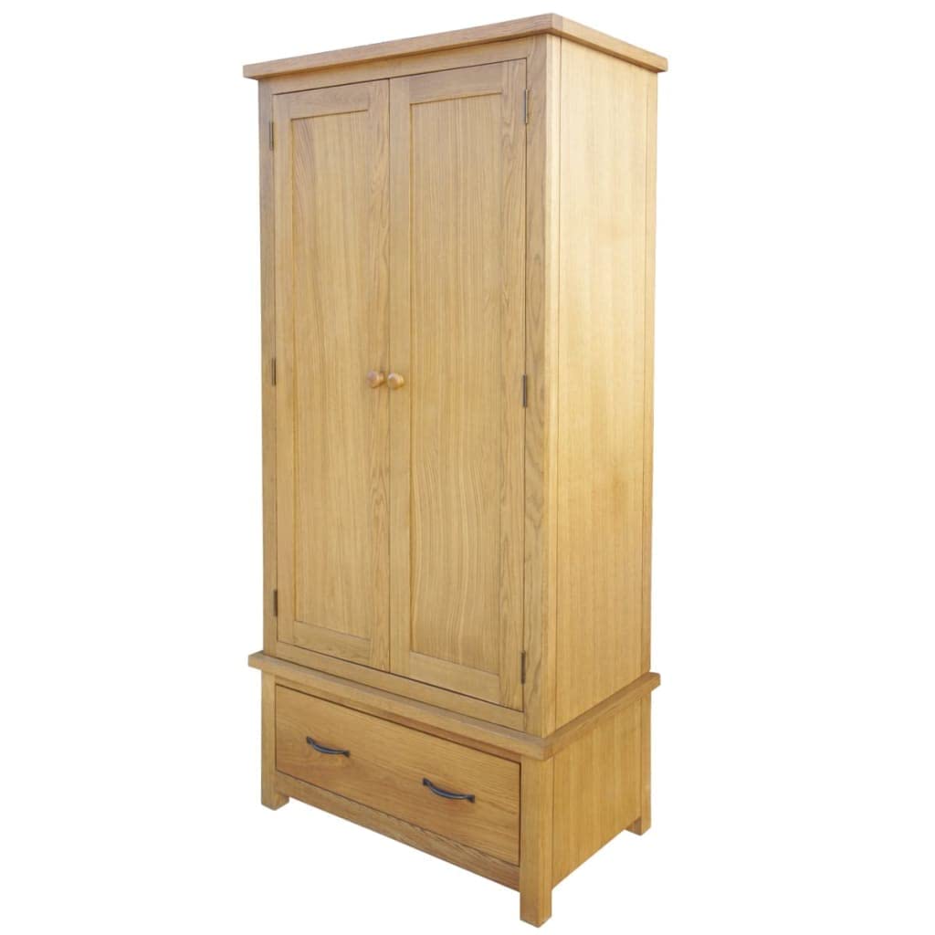 vidaXL Solid Oak Wardrobe w/ Drawer Clothes Hanger Organizer Closet Bedroom