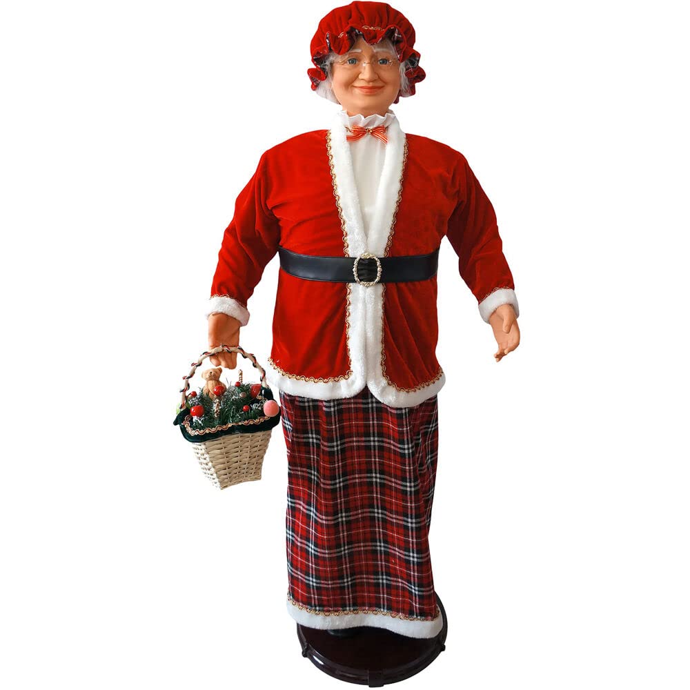 Christmas Time 58-In. Dancing Mrs. Claus With Tartan Skirt And Gift Basket | Animated Indoor Christmas Holiday Home Decor | Ct-Amc058M-13Red