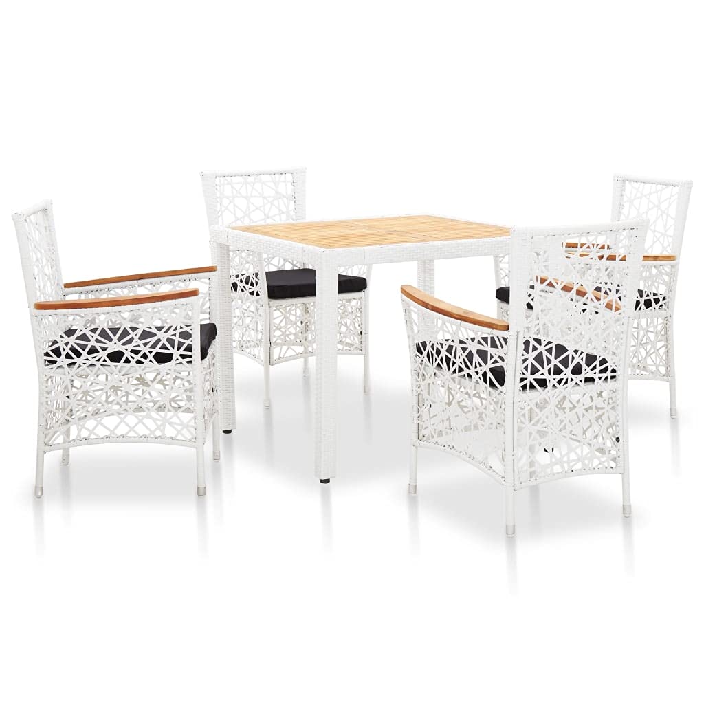 5 Piece Patio Dining Set Poly Rattan White