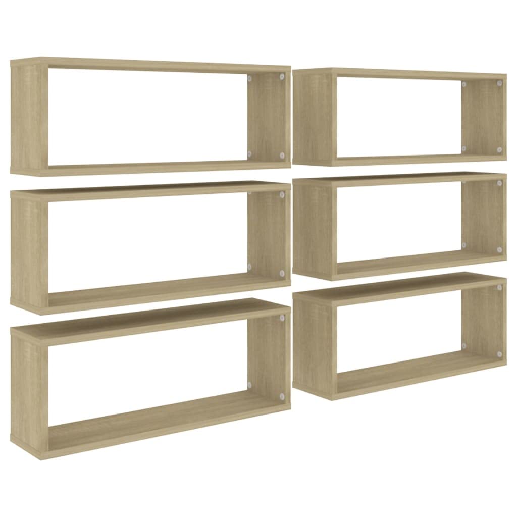 vidaXL Wall Cube Shelves 6 pcs Sonoma Oak 23.6&quot;x5.9&quot;x9.1&quot; Engineered Wood