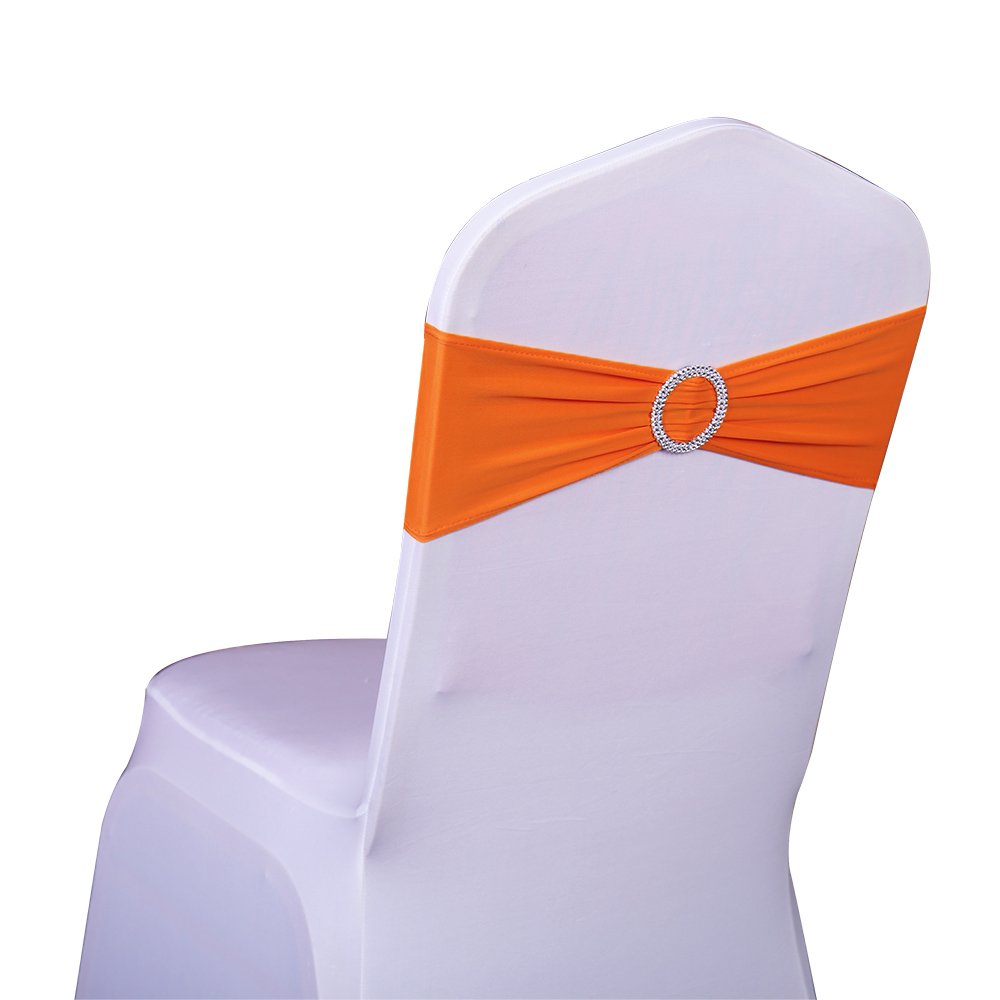 Sinssowl 50 Pack Stretch Spandex Orange Chair Sashes For Wedding Chair Bows Chair Bands With Slider Buckles Fitting Party Feast Banquet Restaurant Event Bridal Baby Shower Chair Decorations