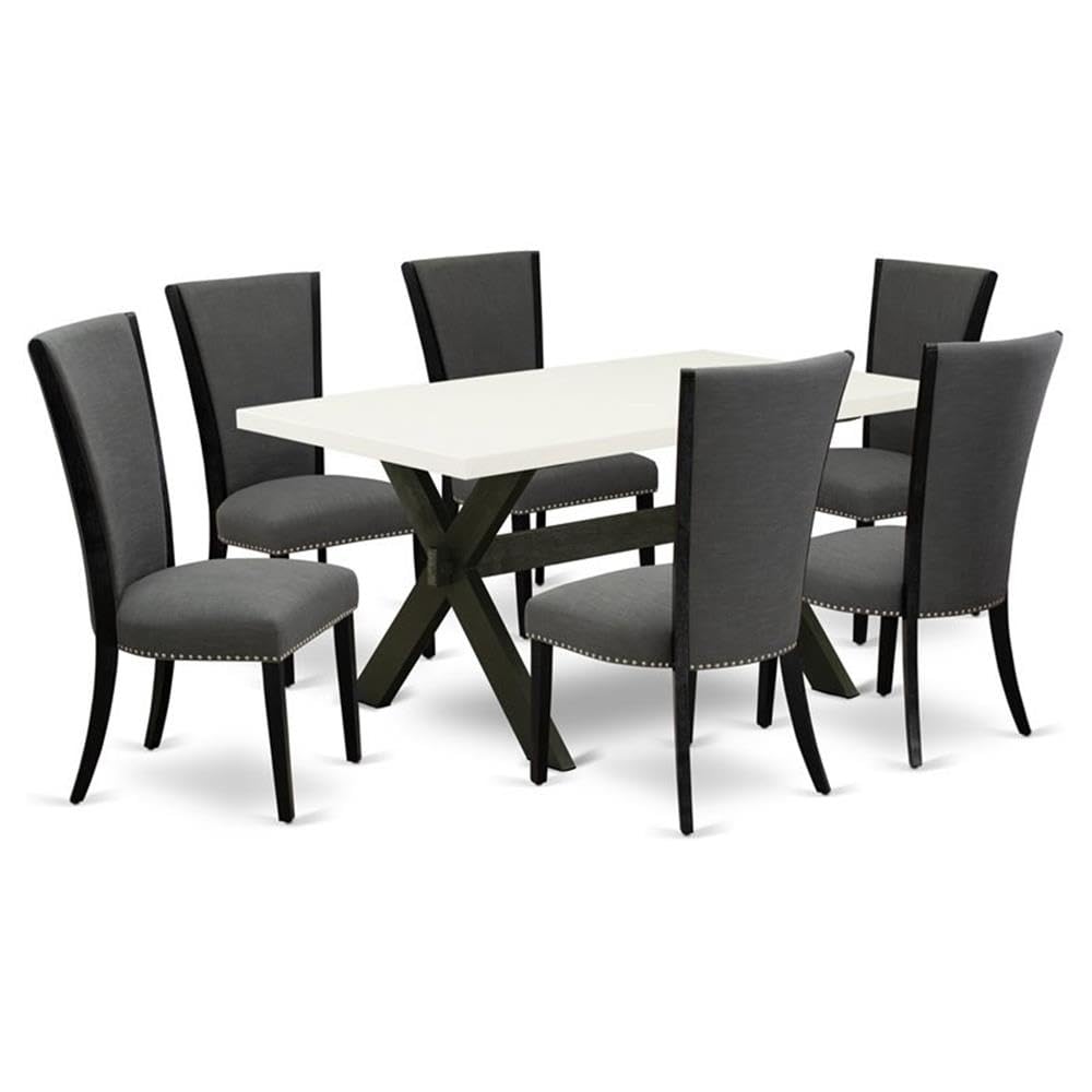 East West Furniture X-Style 7 Pieces Wood Dining Set in White/Dark Gray/Black