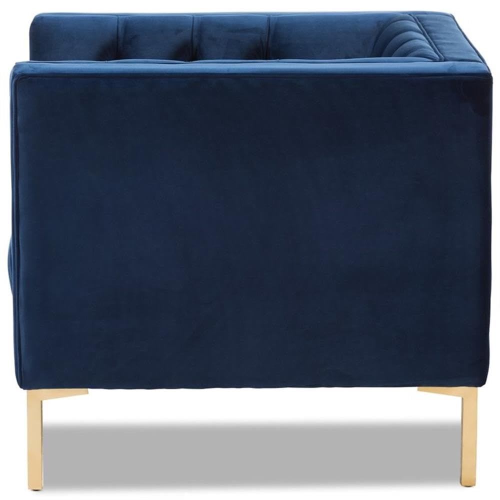 Baxton Studio Zanetta Luxe and Glamour Navy Velvet Upholstered Gold Finished Lounge Chair