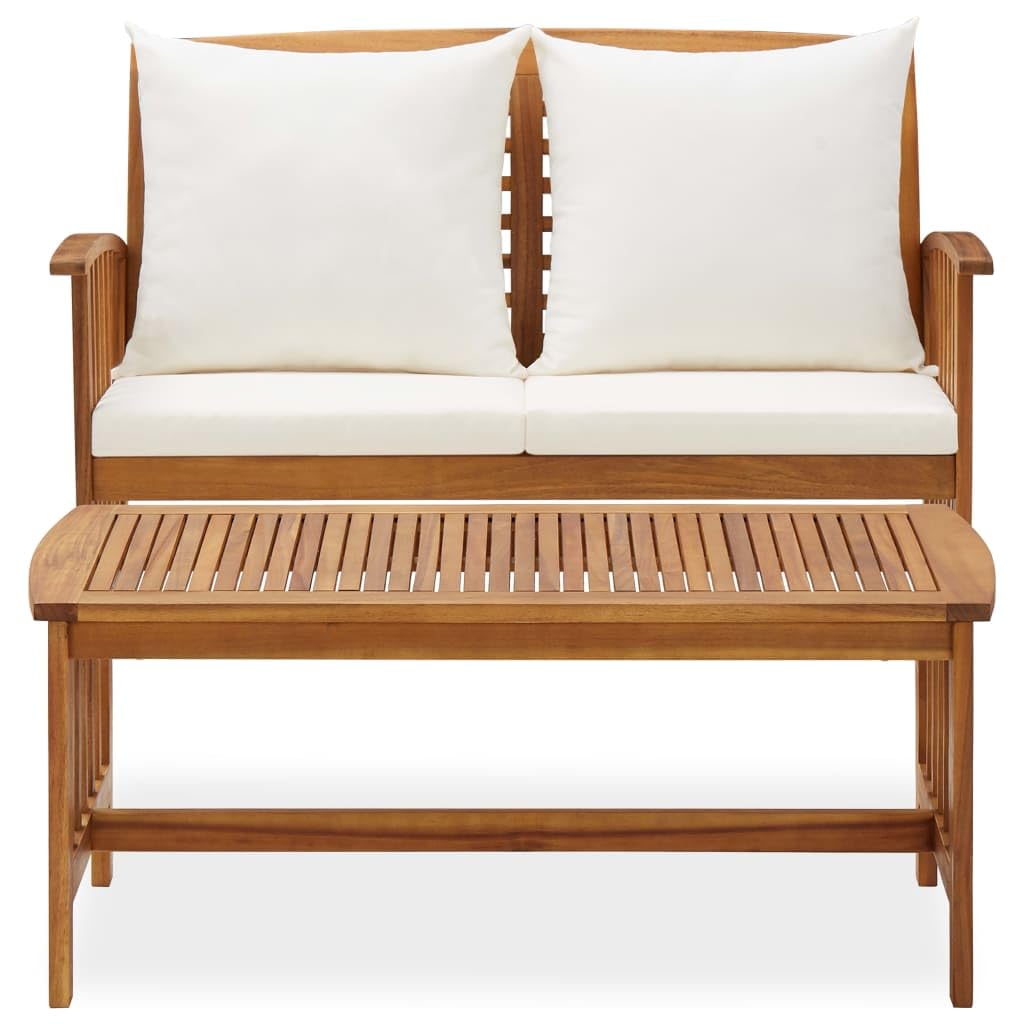 vidaXL 2-Piece Patio Lounge Set with Cream White Cushions - Durable Solid Acacia Wood Construction - Ideal for Garden/Patio/Outdoor Living Space