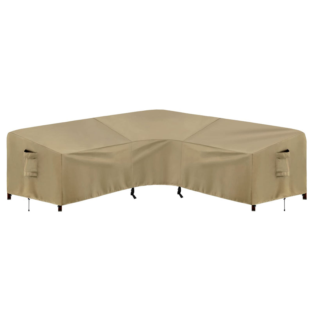 Purefit Outdoor Sectional Sofa Cover Waterproof V Shaped Patio Furniture Covers For Deck, Lawn And Backyard, 100”X100”, Camel