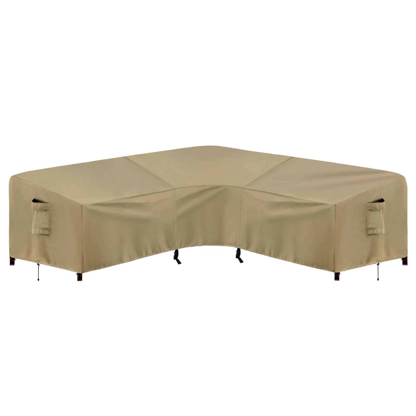 Purefit Outdoor Sectional Sofa Cover Waterproof V Shaped Patio Furniture Covers For Deck, Lawn And Backyard, 100”X100”, Camel