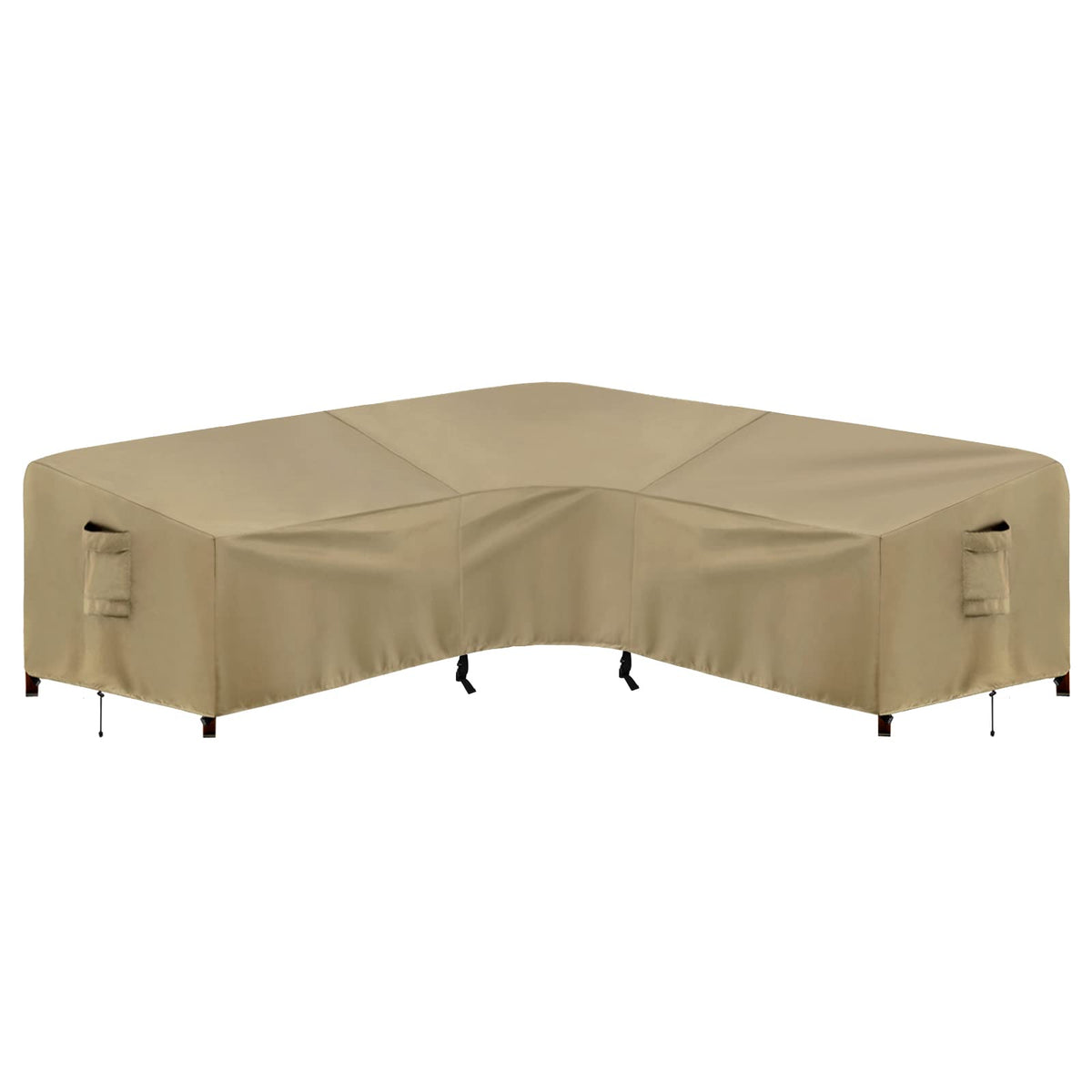 Purefit Outdoor Sectional Sofa Cover Waterproof V Shaped Patio Furniture Covers For Deck, Lawn And Backyard, 89X89, Camel