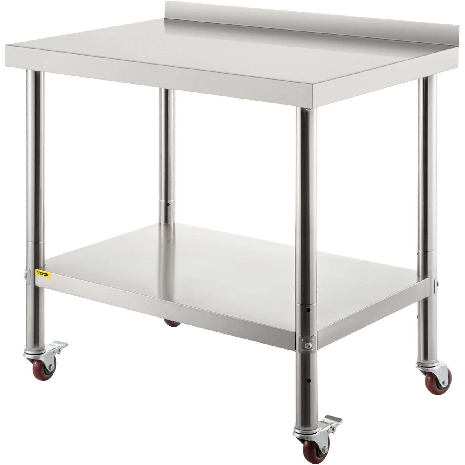 VEVOR Stainless Steel Prep Table, 30 x 24 x 35 Inch, 440lbs Load Capacity Heavy Duty Metal Worktable with Backsplash Adjustable 