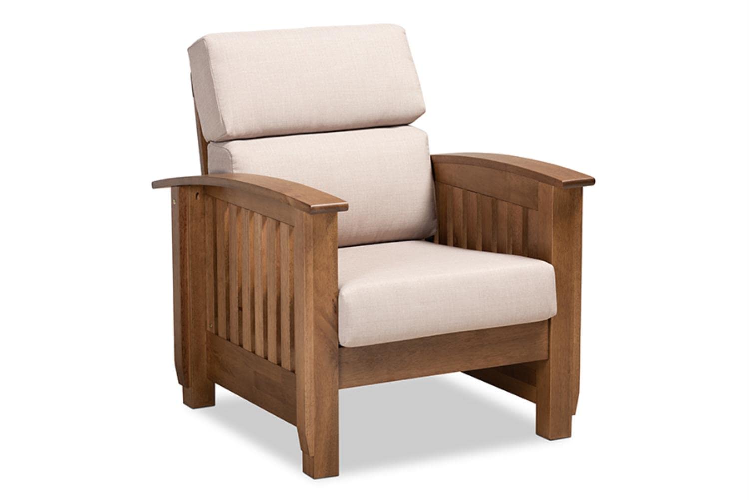 Baxton Studio Charlotte Modern Classic Mission Style Taupe Fabric Upholstered Walnut Brown Finished Wood 3-Piece Living Room Set