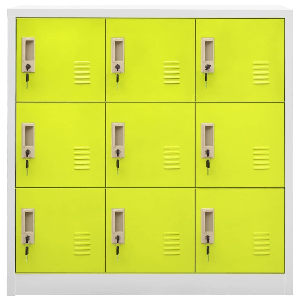 vidaXL Locker Cabinets Set - Industrial Steel Storage Organizers - Light Gray and Green - 9 Lockers with Locks - 35.4&quot;x17.7&quot;x36.4&quot;
