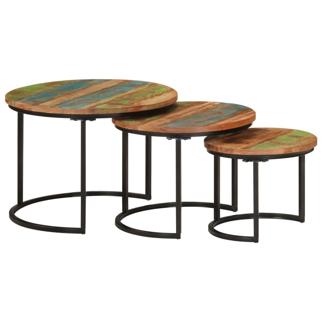 vidaXL Nesting Tables Accent Coffee Side Table Set of 3 Solid Wood Reclaimed