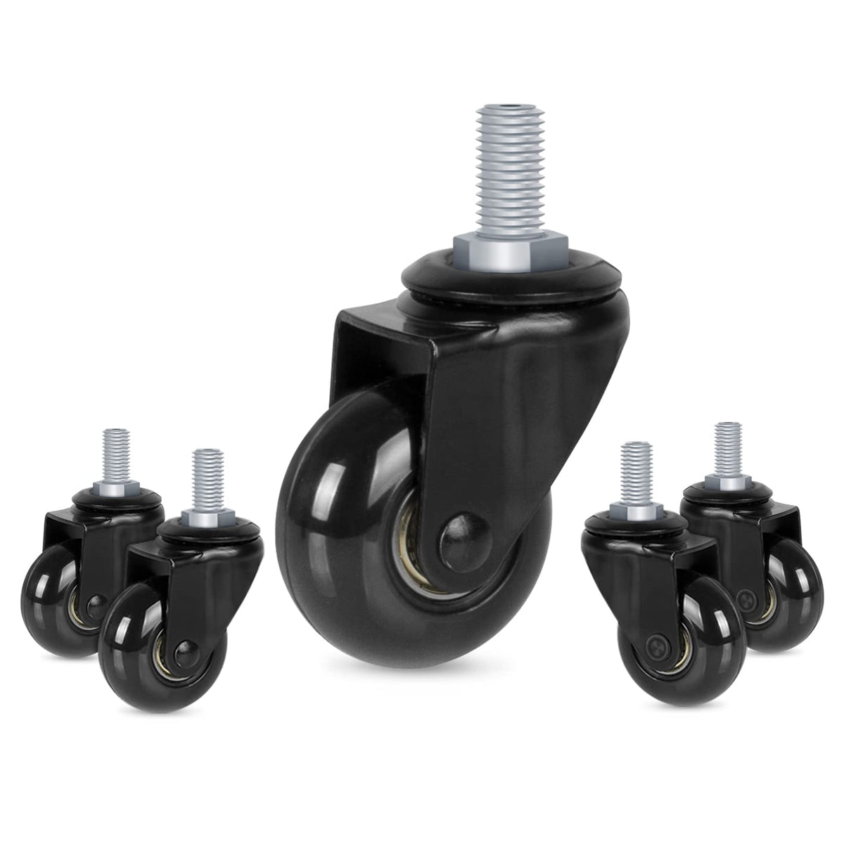 Hirate 5 Pack Office Chair Casters with 3/8'-16UNC Threaded Stem(English Unit), 2' Soft Swivel Stem Gaming Chairs Casters Repl