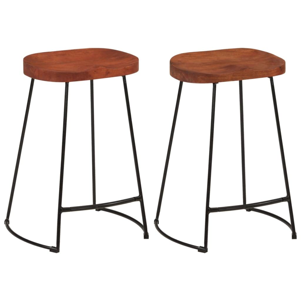 vidaXL Gavin 2 pcs Retro Bar Stools in Solid Mango Wood with Powder-Coated Iron Frame, Highly Durable, Versatile Use, Easy Assembly - 17.7&quot;x15.7&quot;x24.8&quot;.