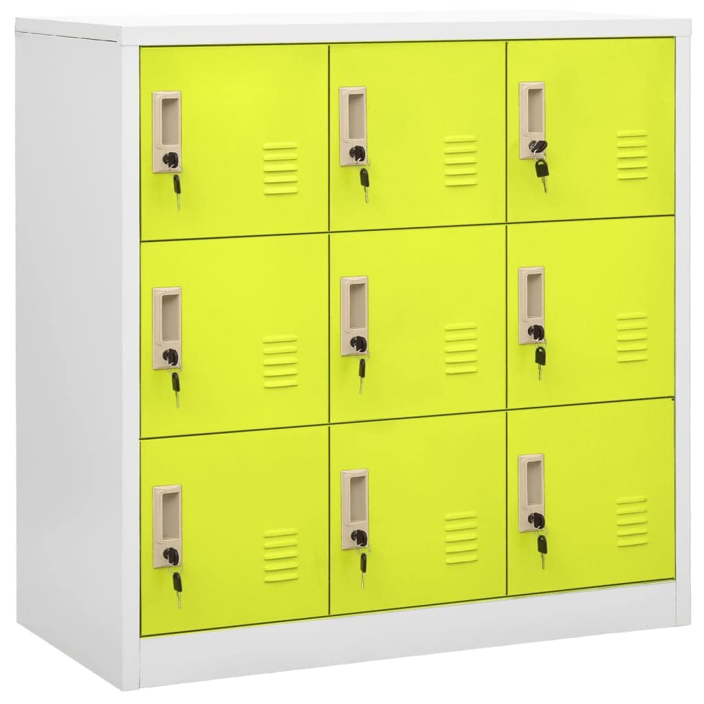 vidaXL Locker Cabinet 2 Pcs, Home Office Storage Cabinet with Lockers, File Cabinet for School Gym, Industrial Style, Light Gray and Green Steel