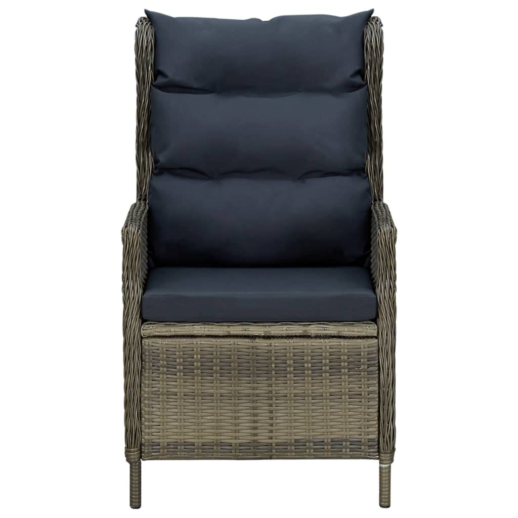vidaXL Patio Dining Set with Rattan Chairs and Glass Tabletop - Outdoor 9 Piece Dining Set - Adaptable Backrest Reclining Chairs with Cushions - Sleek Black Table - Light Gray Rattan Chairs