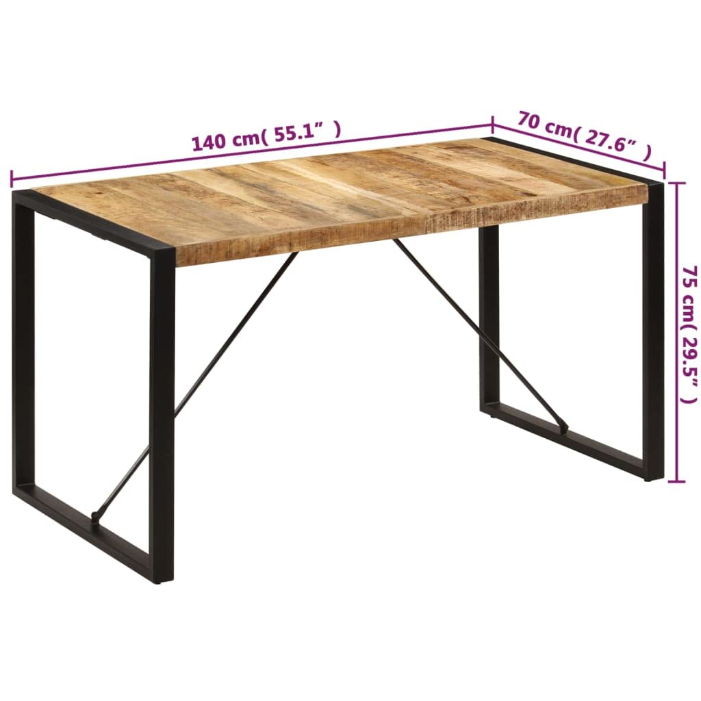 vidaXL Solid Mango Wood Dining Table - Industrial-Style Design, Durable Construction with Powder-Coated Steel Legs, Polished and Lacquered Finish - Brown and Black, Measures 55.1"x27.6"x29.5"