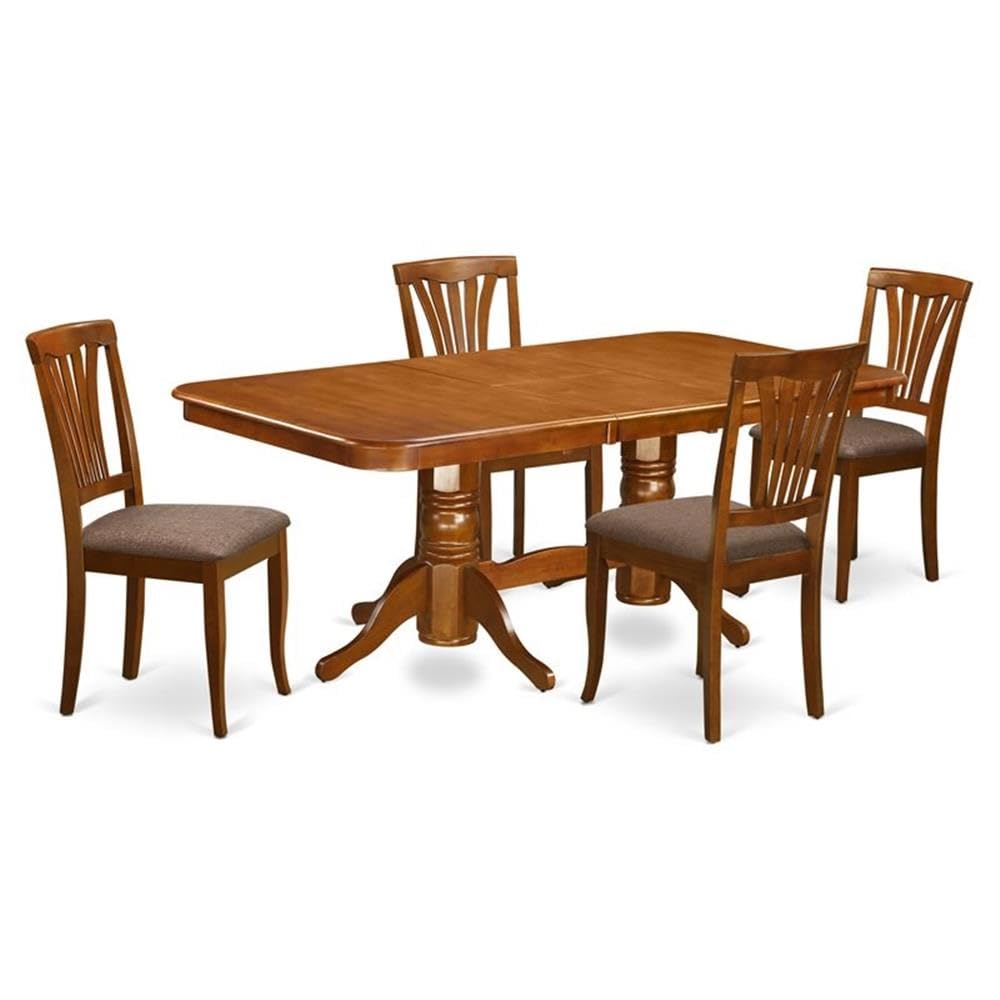 East West Furniture NAAV5-SBR-C Napoleon 5 Piece Set Includes a Rectangle Dining Room Table with Butterfly Leaf and 4 Linen Fabric Upholstered Chairs, 40x78 Inch