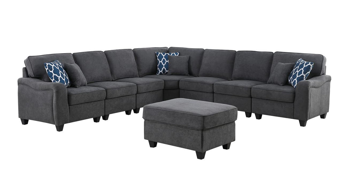 Lilola Home Leo Dark Gray Woven 8Pc Modular L-Shape Sectional Sofa and Ottoman