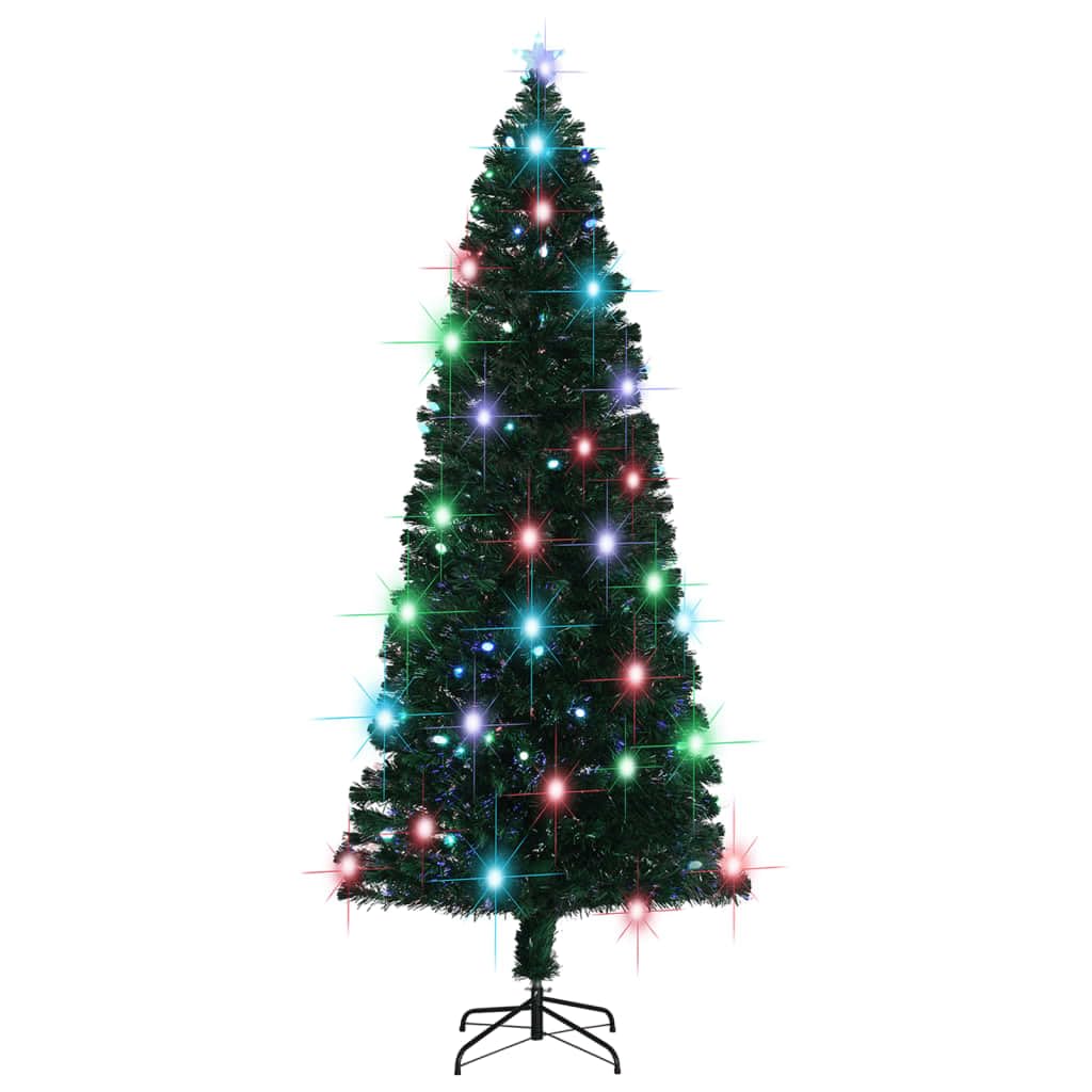 vidaXL 8ft Green Artificial Christmas Tree with Stand - Fiber Optic and LED Lights, 380 Branches, Snow-Covered Tips, Economical, Easy Assembly, Indoor & Outdoor