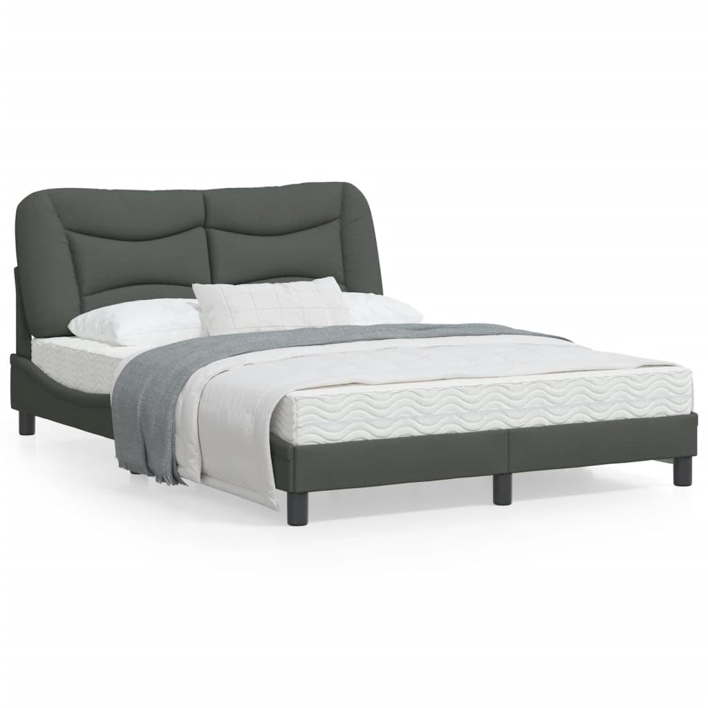 vidaXL Full Fabric Bed Frame with Headboard, Dark Gray, 81.9"x55.9"x29.3", Modern Plywood Bed Base with PP Fiber Cushion, Waved Design, Assembly Required