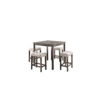 Lilola Home Lucian Brown 5 Piece Counter Height 36" Pub Table Set with Tufted Creamy White Linen Stools