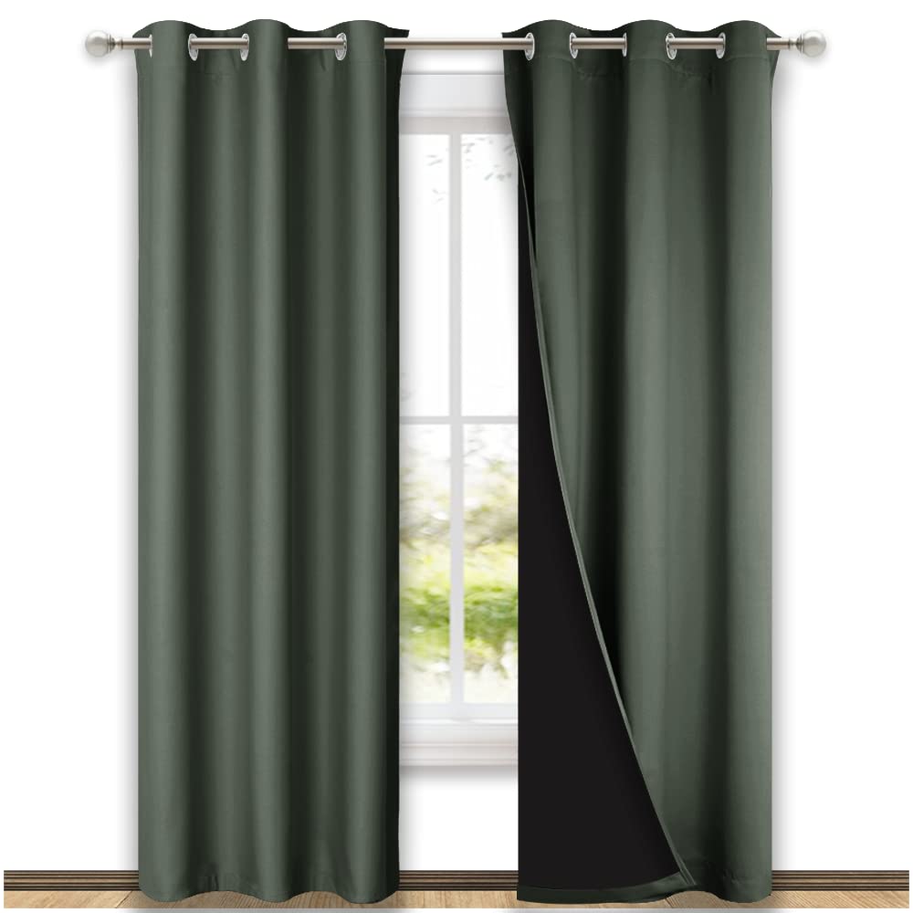 Nicetown Dark Mallard Blackout Curtains 80 Inches Long, Full Light Blocking Drapes With Black Liner For Nursery, Thermal Insulat
