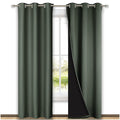 Nicetown Dark Mallard Blackout Curtains 84 Inches Long, Full Light Blocking Drapes With Black Liner For Nursery, Thermal Insulat