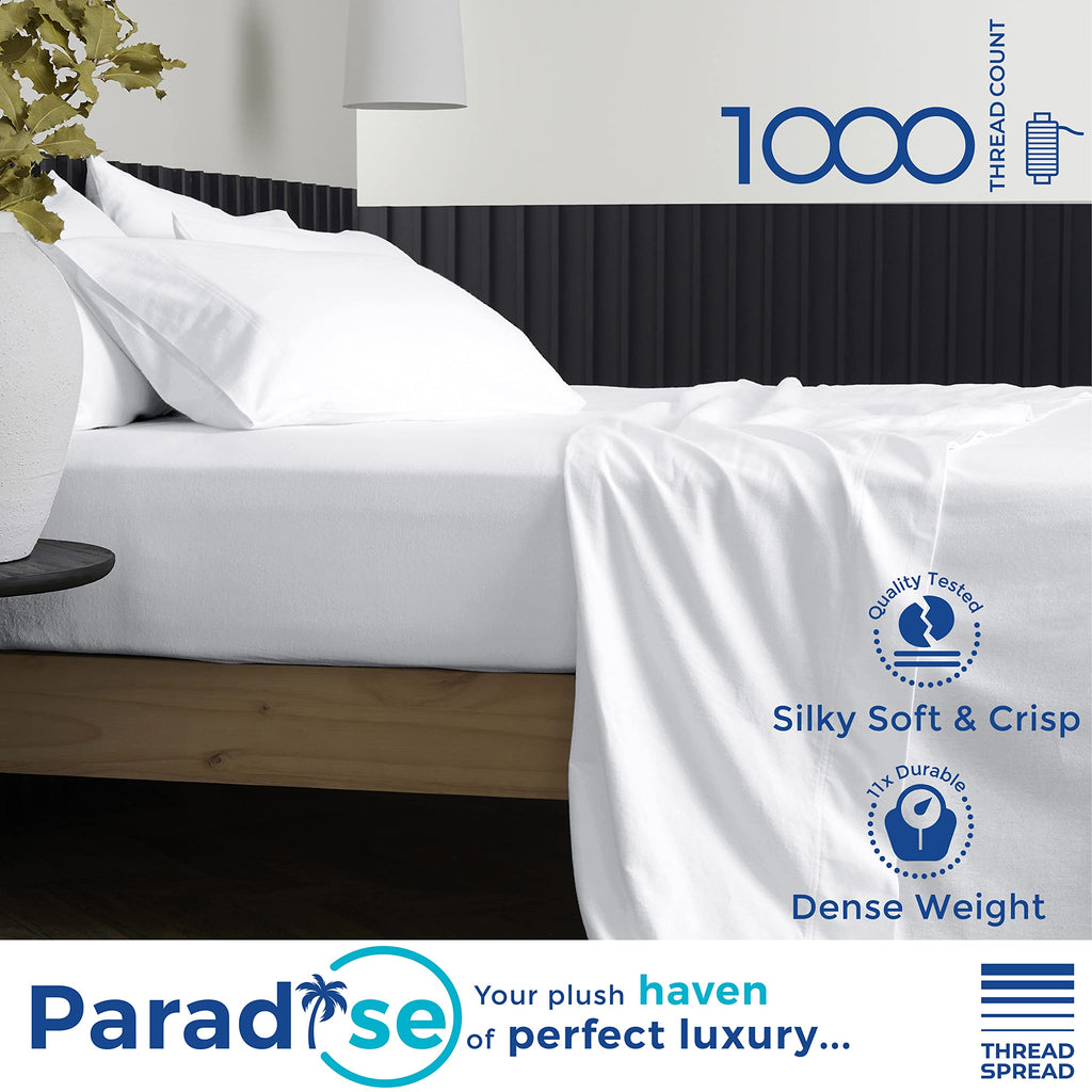 Thread Spread 100% Egyptian Cotton Pillow Cases King - 1000 Thread Count White King Pillow Cases Set Of 2, Soft Cooling & Breath