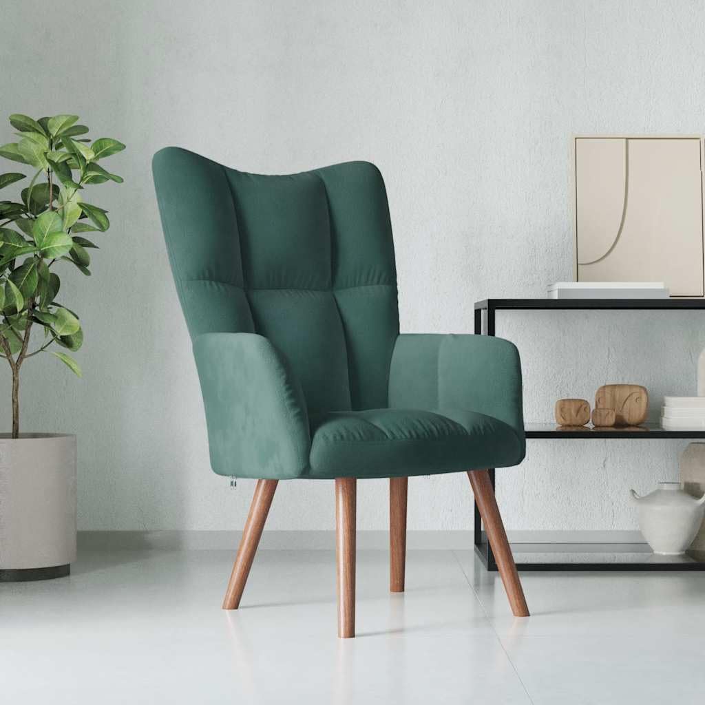 vidaXL Velvet Relaxing Chair in Dark Green, Comfortable and Stylish Lounge Seating with Foam Filling and Steel Frame, Suitable for Living Room or Office