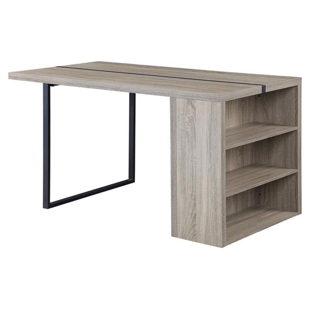 Acme Patwin Wooden Dining Table with Storage Base in Gray Oak and Black