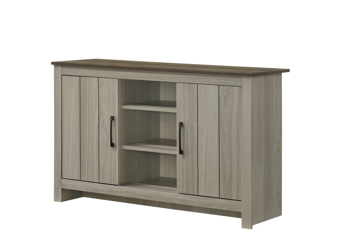 LILOLA LIVING Nyla 47&quot; W Gray Oak Console Table, Buffet Table, Sideboard with Shelves and Cabinet Doors