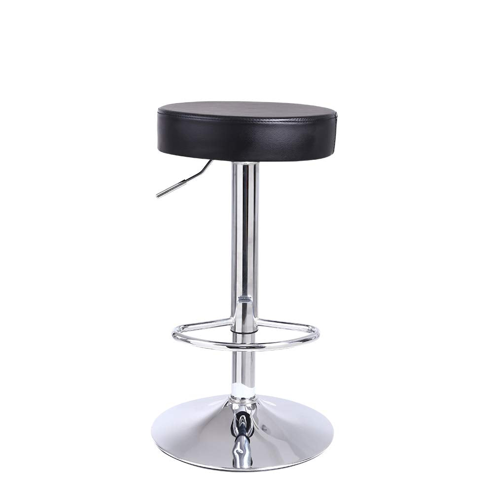 KKTONER Round Bar Stool PU Leather with Footrest Height Adjustable Swivel Pub Chair Home Kitchen Bar stools Backless Stool (Blac