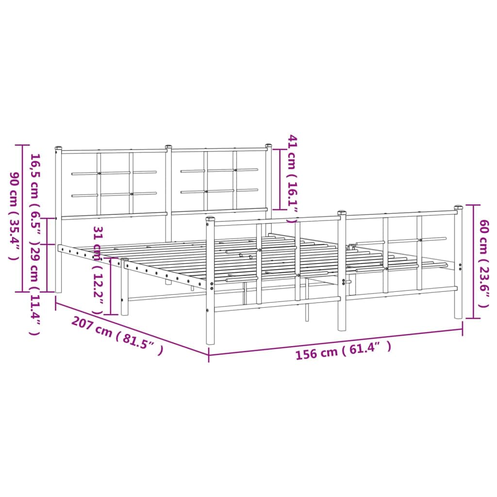 vidaXL Metal Bed Frame - Black 59.1"x78.7" with Headboard/Footboard - Durable Steel Construction, Elegant Bedroom Furniture