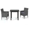 vidaXL Patio Dining Set 3 Piece, Outdoor Dining Set for 2, Table and Chair with Cushions, Dining Chair, Farmhouse Modern Style, Poly Rattan Gray