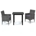 vidaXL Patio Dining Set 3 Piece, Outdoor Dining Set for 2, Table and Chair with Cushions, Dining Chair, Farmhouse Modern Style, Poly Rattan Gray
