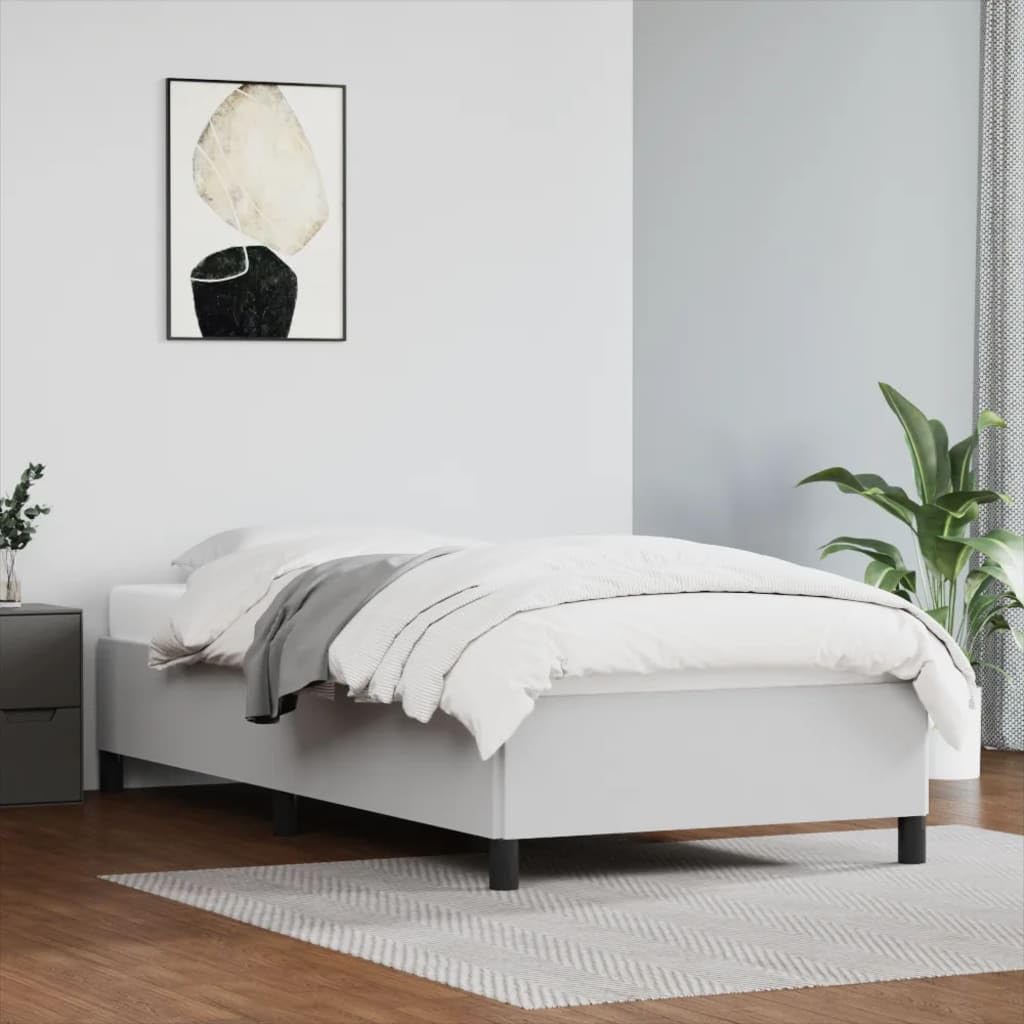 vidaXL Twin XL Bed Frame in White Faux Leather – Comfort Designed and Safety Warned Bed Frame Enhancing Aesthetic Bedroom Decor