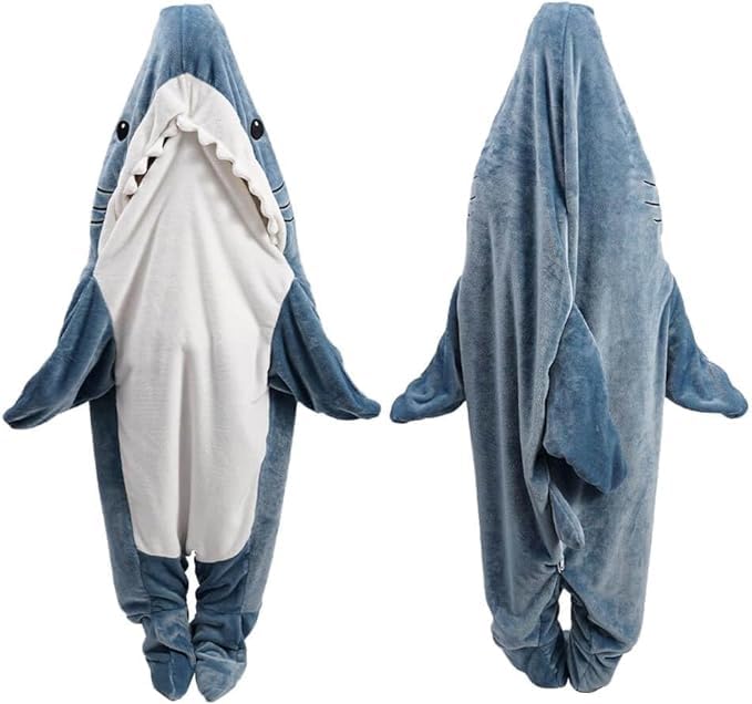 Padtic Wearable Shark Blanket,Soft Cozy Flannel Shark Blanket Hoodie Onesie,Shark Sleeping Bag,Shark Blanket Onesie Adult&Kids,C
