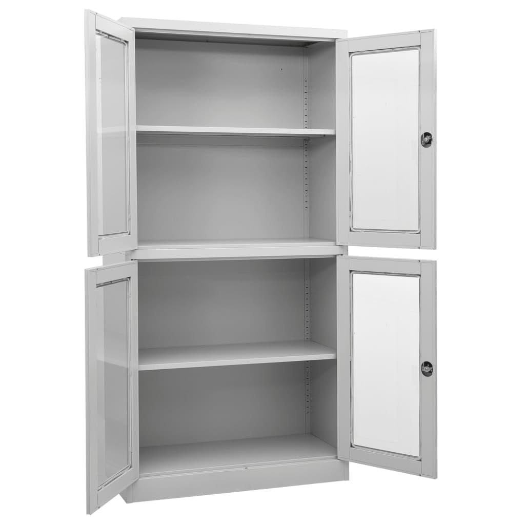 vidaXL Gray Office Cabinet - Steel and Tempered Glass- Scandinavian Style, Lockable with Adjustable Shelves, 35.4&quot;x15.7&quot;x70.9&quot;