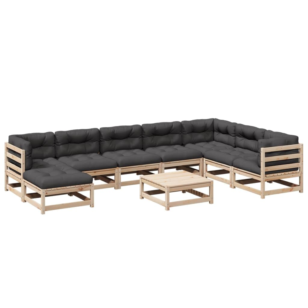 vidaXL 9-Piece Garden Sofa Set with Cushions Solid Pine Wood